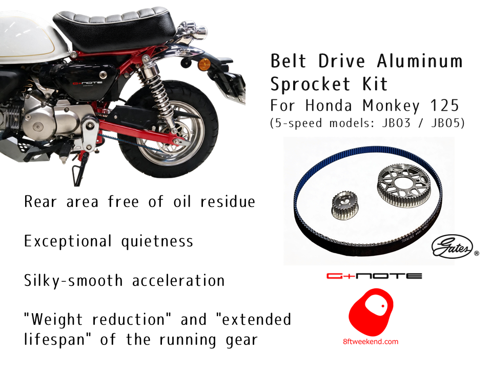 G+Note ベルトドライブ アルミ製スプロケットキット ホンダ モンキー125用（5段変速モデル：JB03 / JB05型))